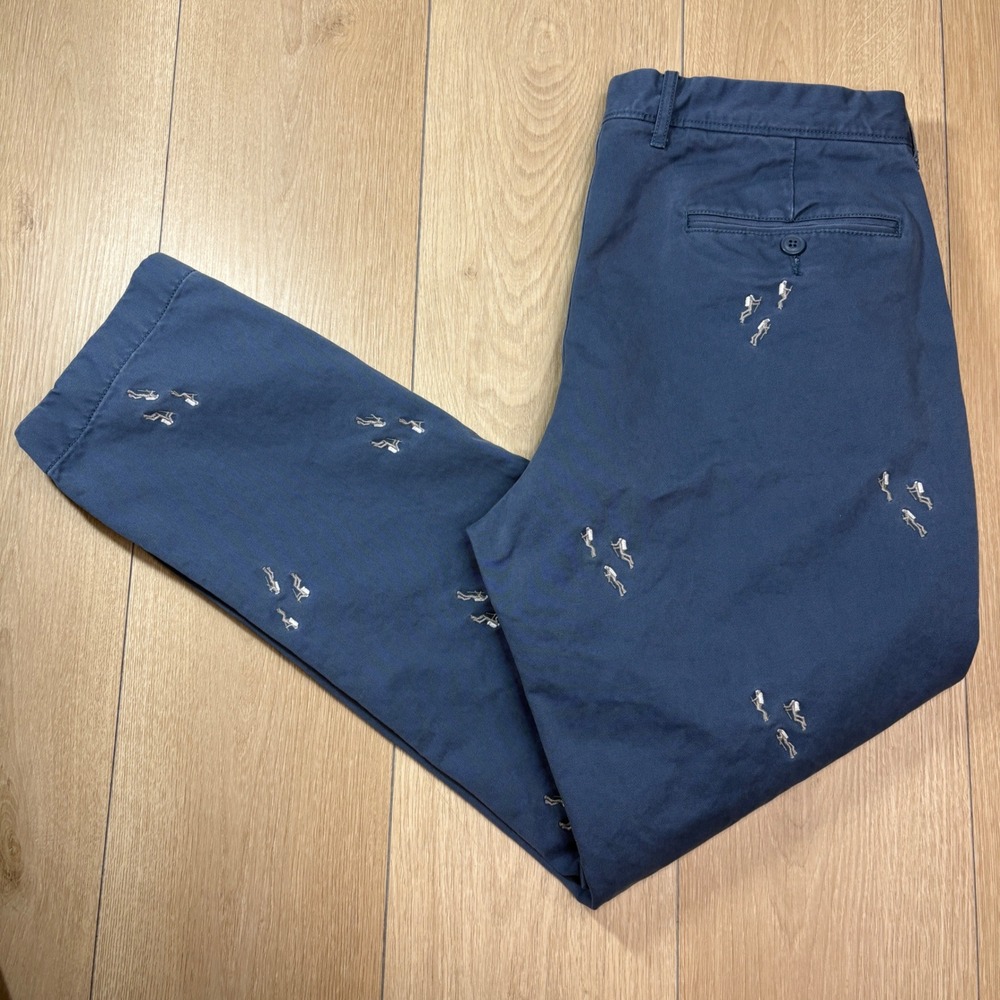 J.Crew Broken-In Chino Pants Blue Scuba Diver Embroidered Mens 33x30 Coastal